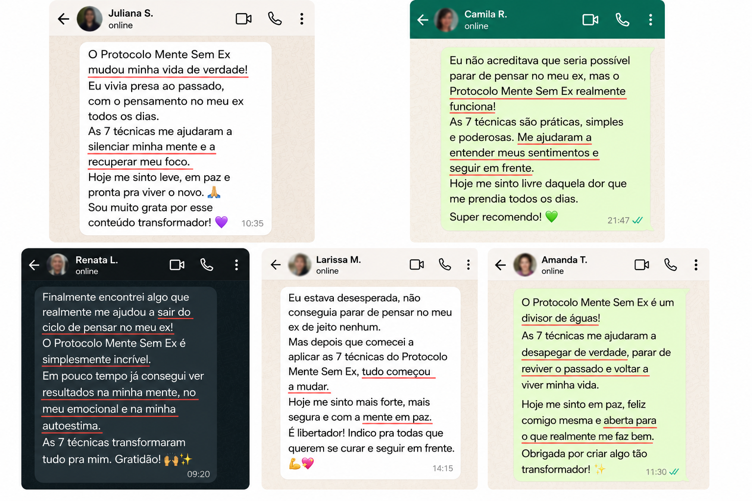 Depoimentos no WhatsApp de clientes
